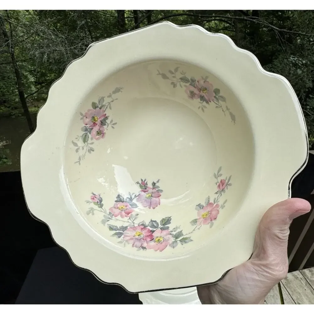 2 Vintage WS George LIDO Canarytone Pink Floral Bowls Serving Dishes -A84